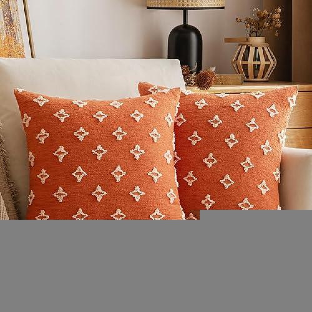 Emema Fall Burnt Orange Decorative Throw Pillow Covers Rhombic Jacquard Pillowcase Cushion Case Square For Couch Sofa Bed Living