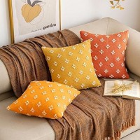 Emema Fall Burnt Orange Decorative Throw Pillow Covers Rhombic Jacquard Pillowcase Cushion Case Square For Couch Sofa Bed Living