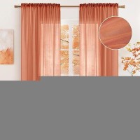 Miulee Burnt Orange Linen Textured Sheer Curtain For Bedroomliving Room Semi Transparent Voile Drapes Farmhouse Fall Decor Narr