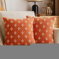 Emema Fall Burnt Orange Decorative Throw Pillow Covers Rhombic Jacquard Pillowcase Cushion Case Square For Couch Sofa Bed Living