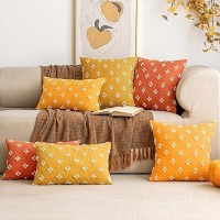 Emema Fall Burnt Orange Decorative Throw Pillow Covers Rhombic Jacquard Pillowcase Cushion Case Square For Couch Sofa Bed Living