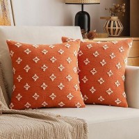 Emema Fall Burnt Orange Decorative Throw Pillow Covers Rhombic Jacquard Pillowcase Cushion Case Square For Couch Sofa Bed Living