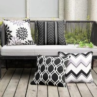 Merrycolor Outdoor Pillow Covers 18X18 Waterproof Black And White Outdoor Pillows Geometric Dahlia Decorative Outdoor Pillows For Patio Furniture Outside Pillows Patio Pillows Set Of 4
