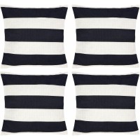 Tiggell 4 Pack Waterproof Pillow Covers Outdoor Throw Pillowcases Decorative Garden Cushion Case For Home Garden Patio Couch Balcony Striped (16 * 16 Inch, Black & White)