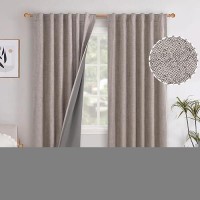 Youngstex Burlap Linen Blackout Curtains 84 Inches Length 2 Panels Full Light Blocking Tab Top Window Drapes For Living Room Di