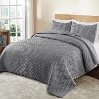 Exclusivo Mezcla Soft Quilt Set Queen Full Size 3 Pieces Lightweight Quilts Grey Bedspreads Coverlets Bedding Set For All Seaso