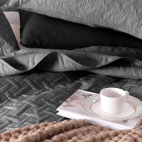 Exclusivo Mezcla Soft Quilt Set Queen Full Size 3 Pieces Lightweight Quilts Grey Bedspreads Coverlets Bedding Set For All Seaso