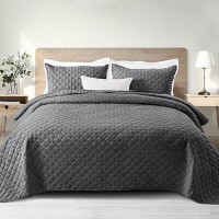 Exclusivo Mezcla Soft Quilt Set Queen Full Size 3 Pieces Lightweight Quilts Grey Bedspreads Coverlets Bedding Set For All Seaso