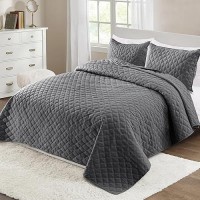 Exclusivo Mezcla Soft Quilt Set Queen Full Size 3 Pieces Lightweight Quilts Grey Bedspreads Coverlets Bedding Set For All Seaso