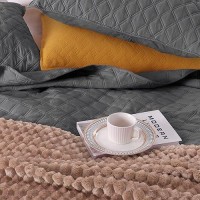 Exclusivo Mezcla Soft Quilt Set Queen Full Size 3 Pieces Lightweight Quilts Grey Bedspreads Coverlets Bedding Set For All Seaso