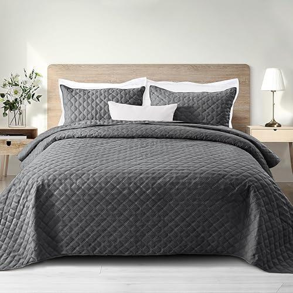 Exclusivo Mezcla Soft Quilt Set Twin Size 2 Pieces Lightweight Quilts Grey Bedspreads Coverlets Bedding Set For All Seasons Gr