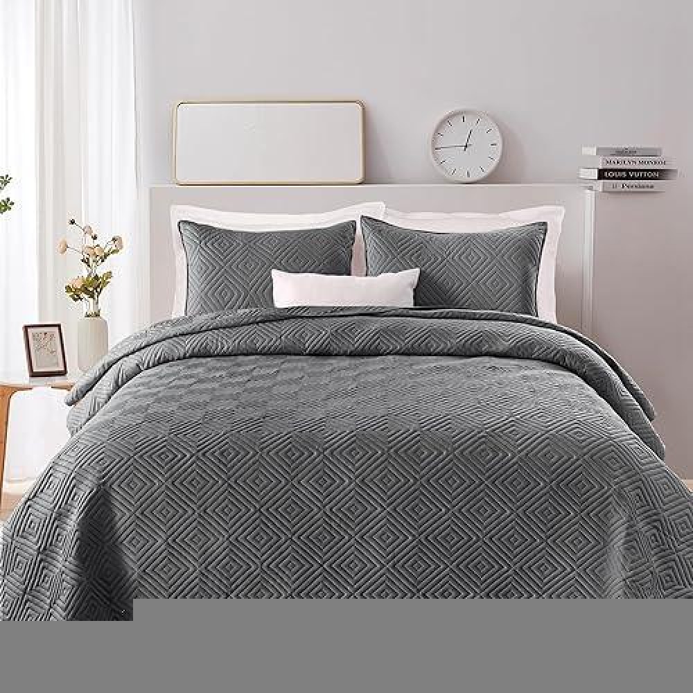 Exclusivo Mezcla Quilt Set Queen Full Size 3 Pieces Soft Lightweight Quilts Grey Bedspreads Coverlets Classic Pattern Bedding S