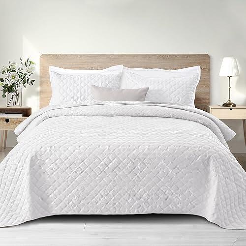 Exclusivo Mezcla Soft Quilt Set King Size 3 Pieces Lightweight Quilts White Bedspreads Coverlets Bedding Set For All Seasons G