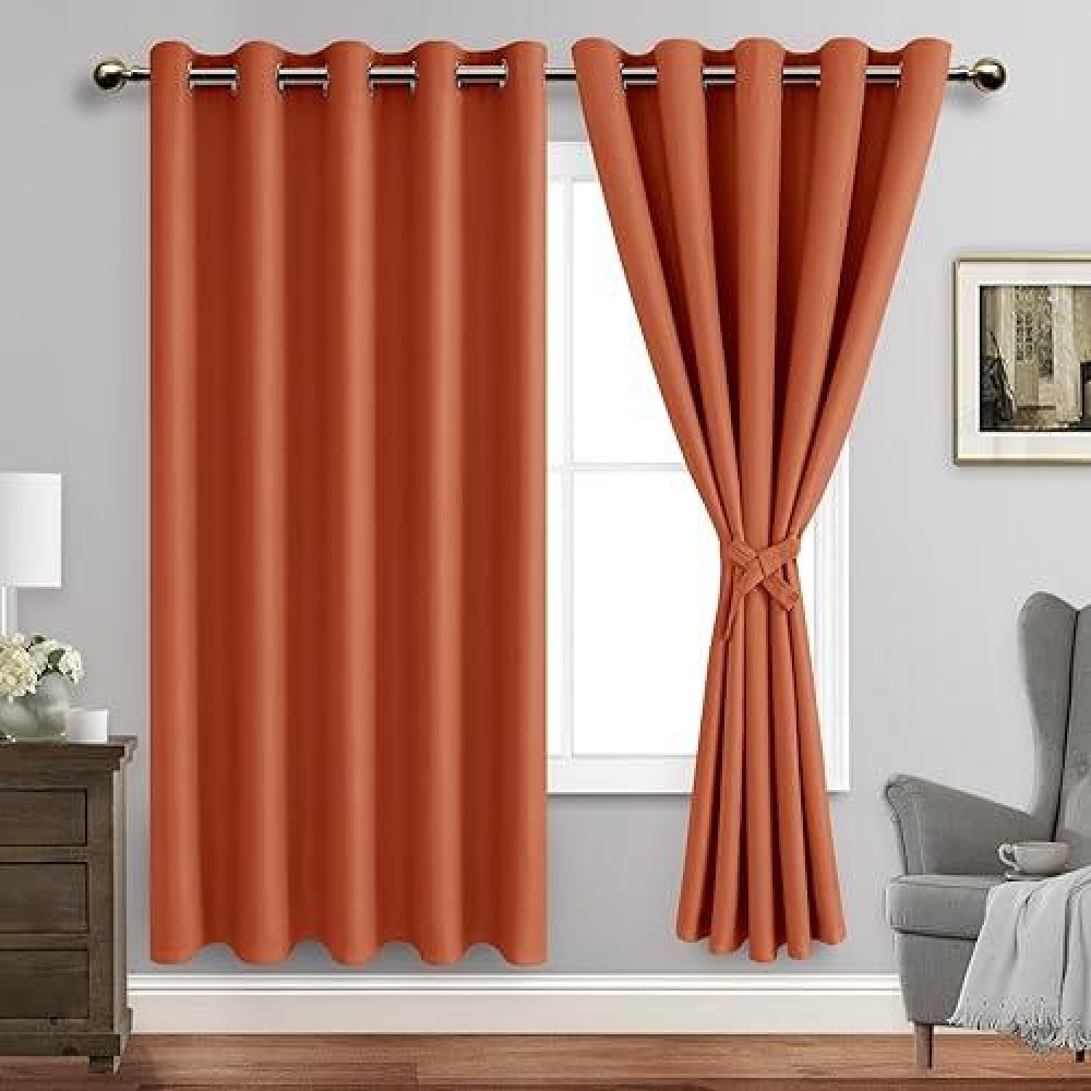 Jiuzhen Caramel Blackout Curtains With Tiebacks Thermal Insulated Light Blocking And Noise Reducing Grommet Curtains For Bedroo