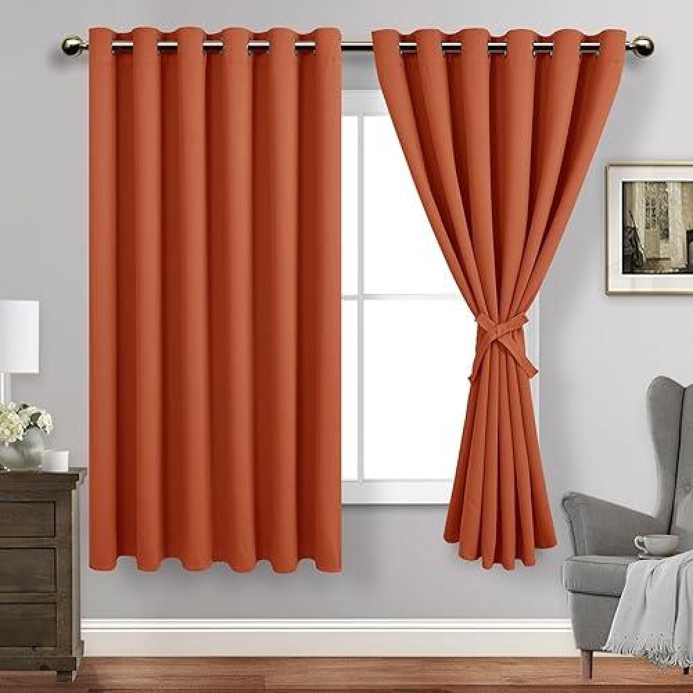 Jiuzhen Caramel Blackout Curtains With Tiebacks Thermal Insulated Light Blocking And Noise Reducing Grommet Curtains For Bedroo