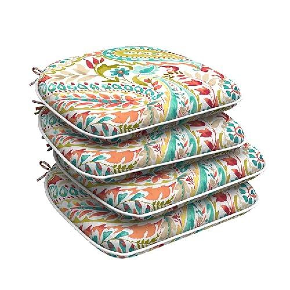 Dytxiii Set Of 4 Outdoor Chair Cushions With Ties Water Repellent Patio Chair Pads 17X 16 For Outdoor Furniture Round Corner