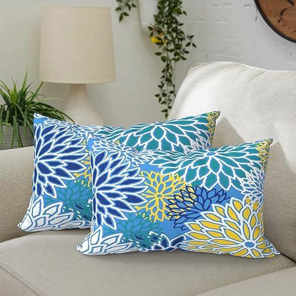 Dytxiii Pack Of 2 Outdoor Waterproof Lumbar Pillow Covers Only Rectangle Decorative Double Printed Pillow Cases For Patio Couch