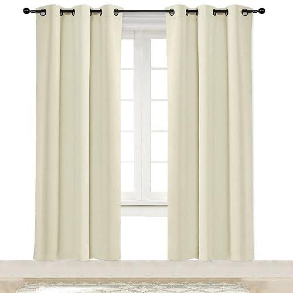 Nicetown Room Darkening Blind Shade For Kids Bedroom Triple Weave Home Decoration Light Blocking Solid Ring Top Curtain/Drape For Small Window (Beige  Single Panel  42 X 72 Inch)