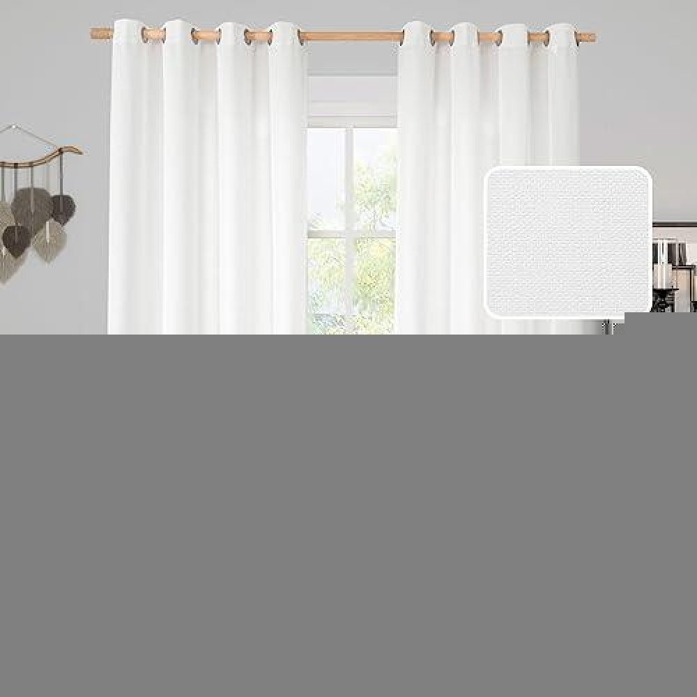 Lamit White Linen Curtains For Bedroom 108 Inch Natural Light Filtering Privacy Window Panels Grommet Faux Linen Textured Sheer