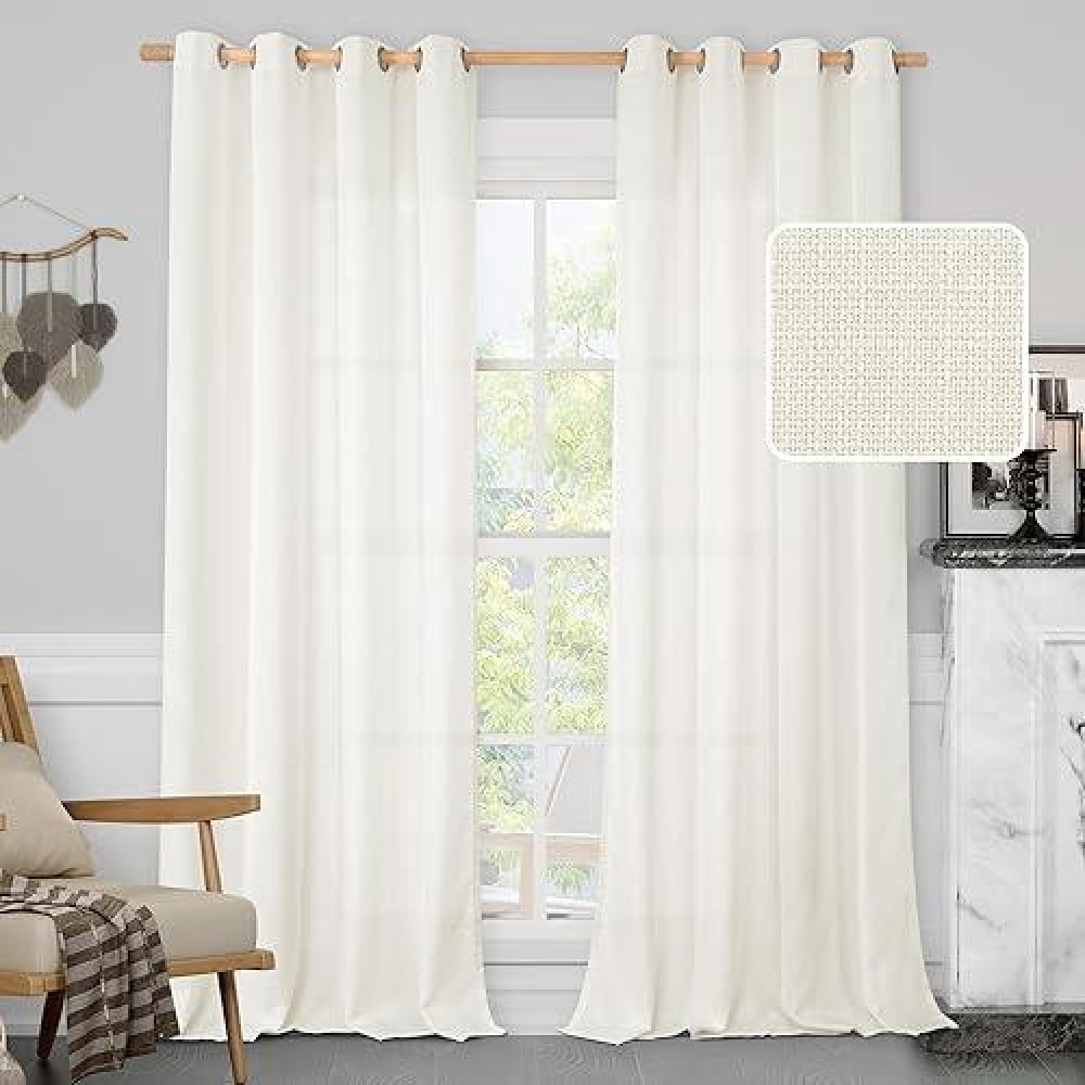 Lamit Cream White Linen Curtains For Bedroom 108 Inch Faux Linen Textured Light Filtering Privacy Drapes Sheer Panels For Farmh