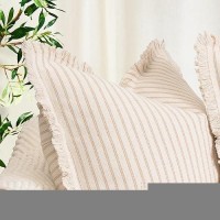 Zwjd Throw Pillow Covers 26X26 Set Of 2 Striped Pillow Covers With Fringe Chic Cotton Decorative Pillows Square Cushion Covers For Sofa Couch Bed Living Room Farmhouse Decor