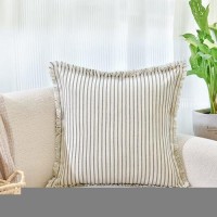 Zwjd Throw Pillow Covers 26X26 Set Of 2 Striped Pillow Covers With Fringe Chic Cotton Decorative Pillows Square Cushion Covers For Sofa Couch Bed Living Room Farmhouse Decor