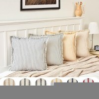 Zwjd Throw Pillow Covers 26X26 Set Of 2 Striped Pillow Covers With Fringe Chic Cotton Decorative Pillows Square Cushion Covers For Sofa Couch Bed Living Room Farmhouse Decor