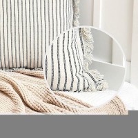 Zwjd Throw Pillow Covers 26X26 Set Of 2 Striped Pillow Covers With Fringe Chic Cotton Decorative Pillows Square Cushion Covers For Sofa Couch Bed Living Room Farmhouse Decor