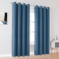 Dualife Midnight Blue Bedroom Blackout Curtains - Denim Blue Window Draperies 84 Inch Length For Boys Room Darkening Coastal Curtain Panels Grommet Top 52 X 84 Inch 2 Panels Set