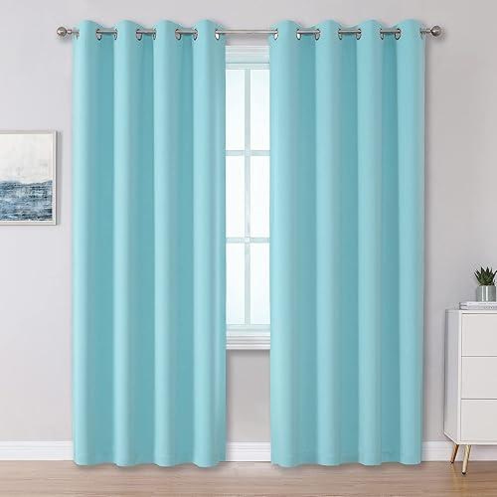 Dualife Aqua Colored Curtains 84 Inch Length Blue Bedroom Curtains For Girls Kids Nursery  Grommet Blackout Curtain Panels Window Drapes 2 Panels Set 52 By 84 Inches Long