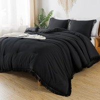 Andency Black Comforter Set Full Size  3 Pieces Boho Tassel Lightweight Bedding Comforter Sets  All Season Soft Fluffy Fringe Bed Set (79X90In Comforter & 2 Pillowcases)