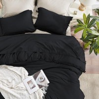 Andency Black Comforter Set Full Size  3 Pieces Boho Tassel Lightweight Bedding Comforter Sets  All Season Soft Fluffy Fringe Bed Set (79X90In Comforter & 2 Pillowcases)