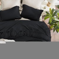 Andency Black Comforter Set Queen  3 Pieces Boho Tassel Lightweight Bedding Comforter Sets  All Season Soft Fluffy Fringe Bed Set (90X90In Comforter & 2 Pillowcases)