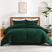 Andency Dark Emerald Green King Size Comforter Set 3 Pieces Forest Hunter Green Boho Solid Bedding Comforters Sets Soft Ligh