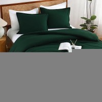 Andency Dark Emerald Green Full Size Comforter Set 3 Pieces Boho Solid Forest Green Bedding Comforters Sets Soft Reversible