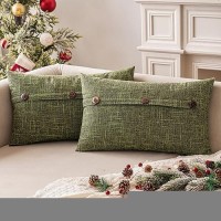 Miulee Set Of 2 Christmas Decorative Linen Throw Pillow Covers Cushion Case Triple Button Vintage Farmhouse Pillowcase For Couch