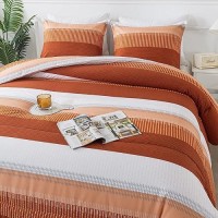 Andency Stripe Comforter Set Twin Size (66X90 Inch)  2 Pieces Terracotta Patchwork Striped Comforter  Soft Microfiber Down Alternative Comforter Bedding Set With Corner Loops