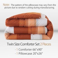 Andency Stripe Comforter Set Twin Size (66X90 Inch)  2 Pieces Terracotta Patchwork Striped Comforter  Soft Microfiber Down Alternative Comforter Bedding Set With Corner Loops