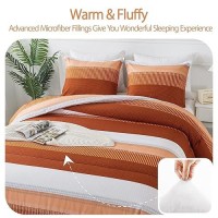 Andency Stripe Comforter Set Twin Size (66X90 Inch)  2 Pieces Terracotta Patchwork Striped Comforter  Soft Microfiber Down Alternative Comforter Bedding Set With Corner Loops