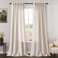 Beige Flax Linen Curtains 84 Inches Long For Living Room 2 Panel Tan Burlap Textured Drapes Semi Sheer Privacy Khaki Window Curt