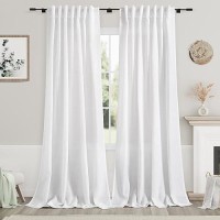 Solid White Curtains 96 Inches Long 2 Panels Back Tab Sheer Linen Curtains Modern Farmhouse Coastal Decor Off White Cotton Textu