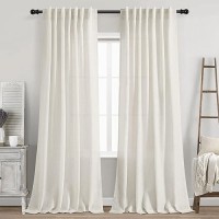 Cream Linen Back Tab Curtains 84 Inch Length For Living Room 2 Panel Set Neutral Modern Farmhouse Window Privacy Semi Sheer Line