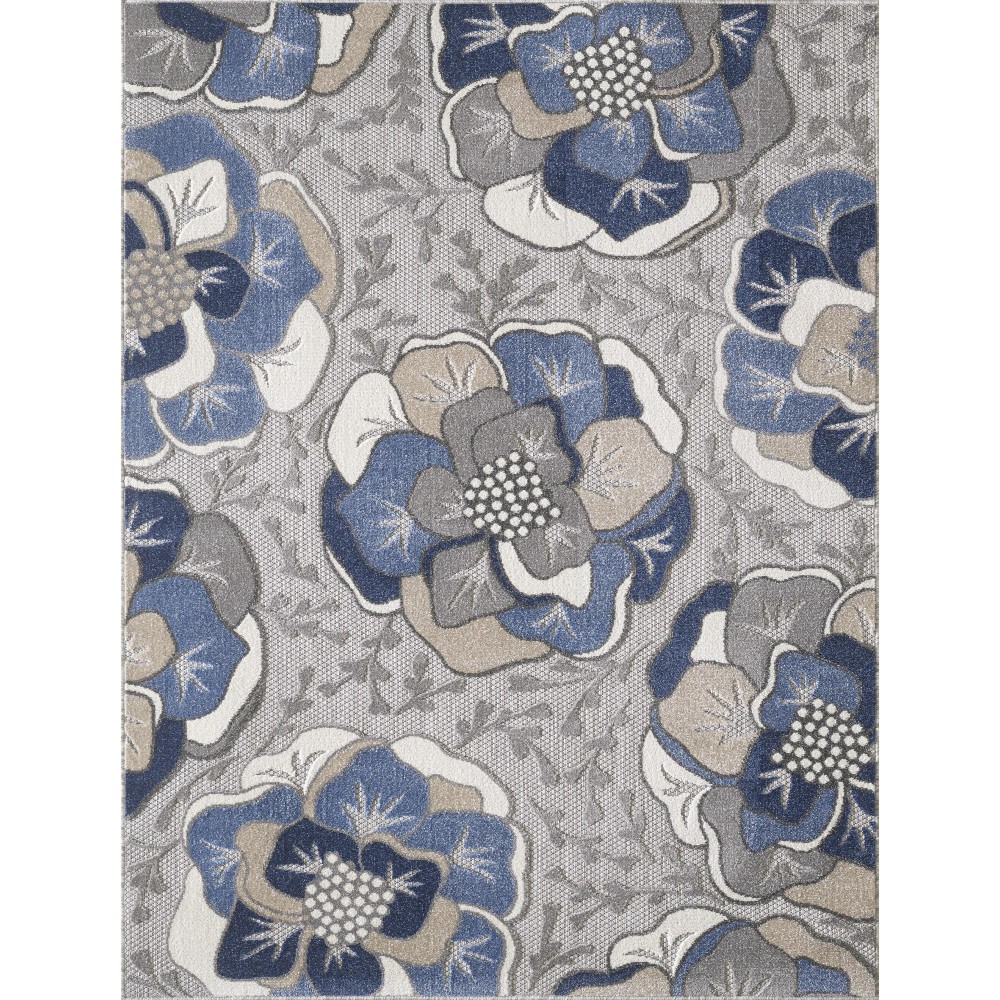 Calla 6935 Grey/Blue Flora Area Rug, Size - 3'3