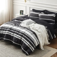 Bedsure Bed In A Bag California King Size 7 Pieces Black White Striped Bedding Comforter Sets All Season Bed Set 2 Pillow Sham