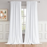 Dualife Pure White Curtains 120 Inch Length Back Tab/Rod Pocket Curtain Panels For Bedroom Window Treatment Room Darkening Drapes For Living Room W52 X L120  Set Of 2 Panels