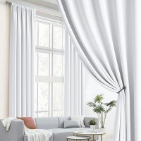 Dualife Pure White Curtains 120 Inch Length Back Tab/Rod Pocket Curtain Panels For Bedroom Window Treatment Room Darkening Drapes For Living Room W52 X L120  Set Of 2 Panels