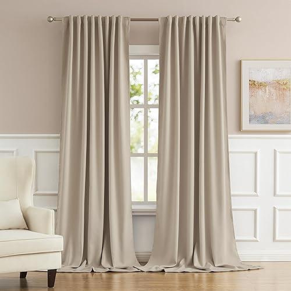 Dualife Room Darkening Curtains Rod Pocket/Back Tab 108 Inches Long Triple Weave Microfiber Privacy Draperies 52 By 108 Inch 2 Panels