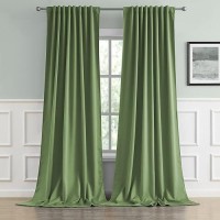 Dualife Green Curtains 102 Inches Long 2 Panels - Blackout Thermal Insulated Sage Panels Window Drapes For Living Room Back Tab And Rod Pocket