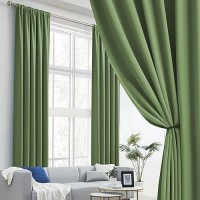 Dualife Green Curtains 102 Inches Long 2 Panels - Blackout Thermal Insulated Sage Panels Window Drapes For Living Room Back Tab And Rod Pocket