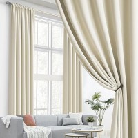 Dualife Cream Beige Curtains 108 Inch Length - Back Tab/Rod Pocket Blackout Window Drapes For Bedroom Thermal Insulated Room Darkening Curtains For Living Room (52 X 108 Inches Long  2 Panels)